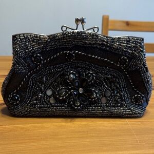 Elegant Blue and Black Beaded Purse
